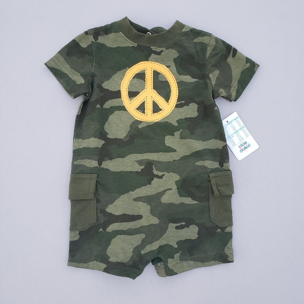OKIE DOKIE (NWT) Camo Peace Romper